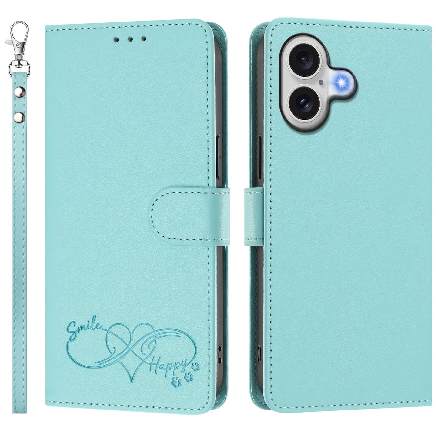 For iPhone 18 / iPhone 17 Case PU Leather Heart Pattern Wallet Flip Phone Cover with Hand Strap