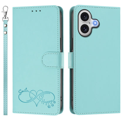 For iPhone 18 / iPhone 17 Case PU Leather Heart Pattern Wallet Flip Phone Cover with Hand Strap