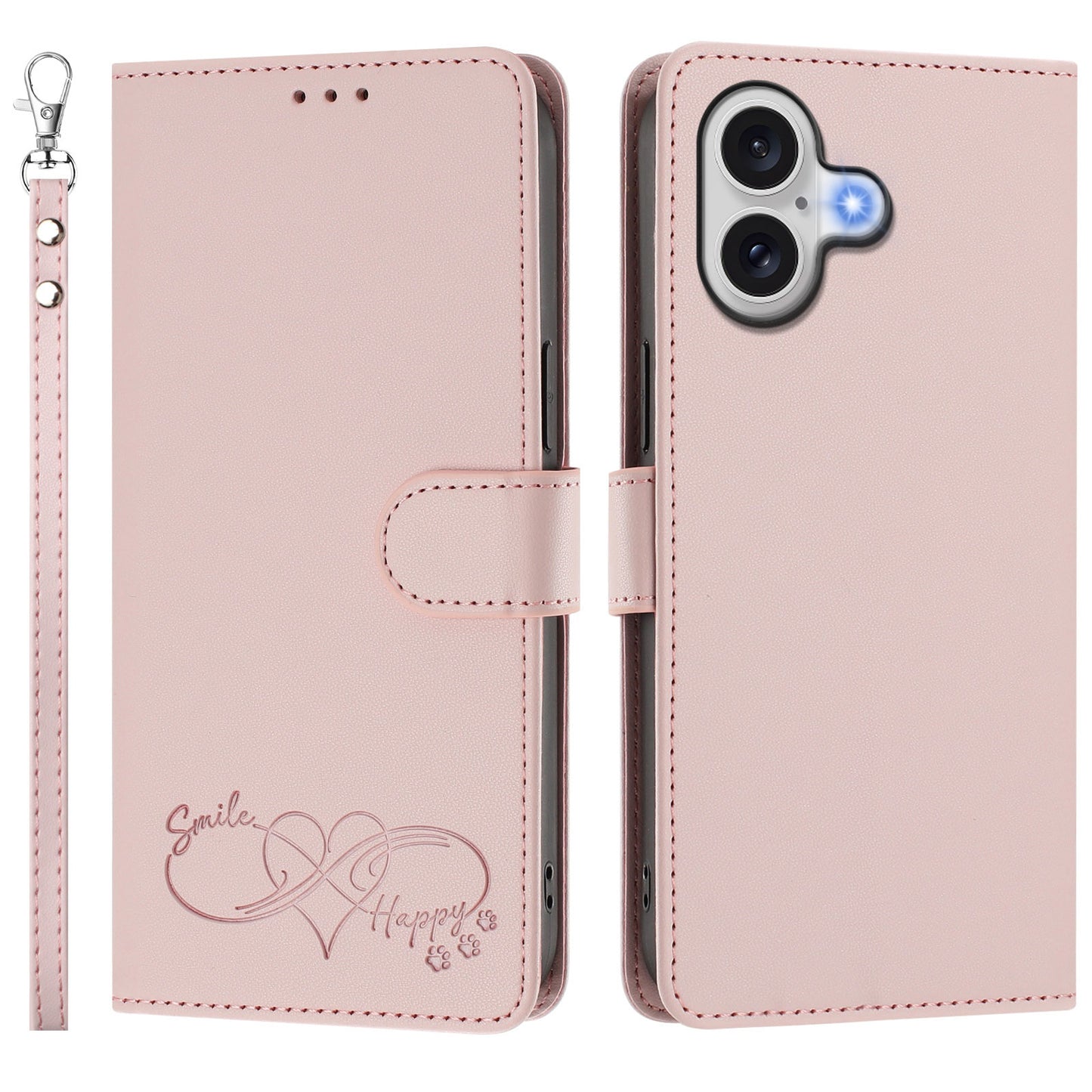 For iPhone 18 / iPhone 17 Case PU Leather Heart Pattern Wallet Flip Phone Cover with Hand Strap