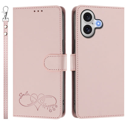 For iPhone 18 / iPhone 17 Case PU Leather Heart Pattern Wallet Flip Phone Cover with Hand Strap