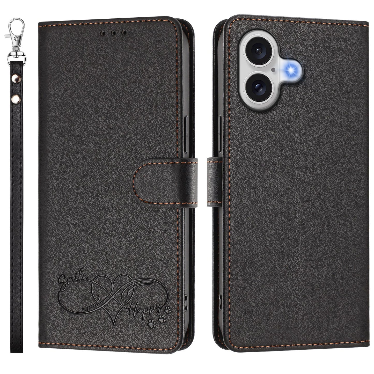 For iPhone 18 / iPhone 17 Case PU Leather Heart Pattern Wallet Flip Phone Cover with Hand Strap