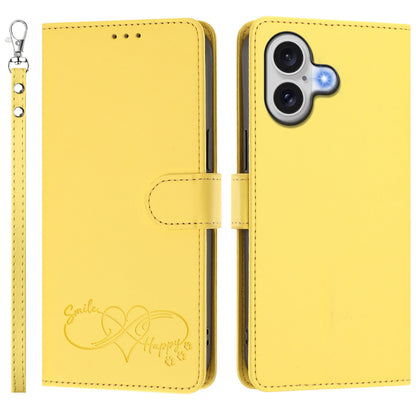For iPhone 18 / iPhone 17 Case PU Leather Heart Pattern Wallet Flip Phone Cover with Hand Strap