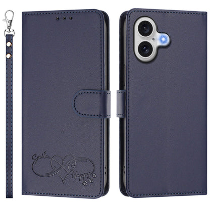 For iPhone 18 / iPhone 17 Case PU Leather Heart Pattern Wallet Flip Phone Cover with Hand Strap