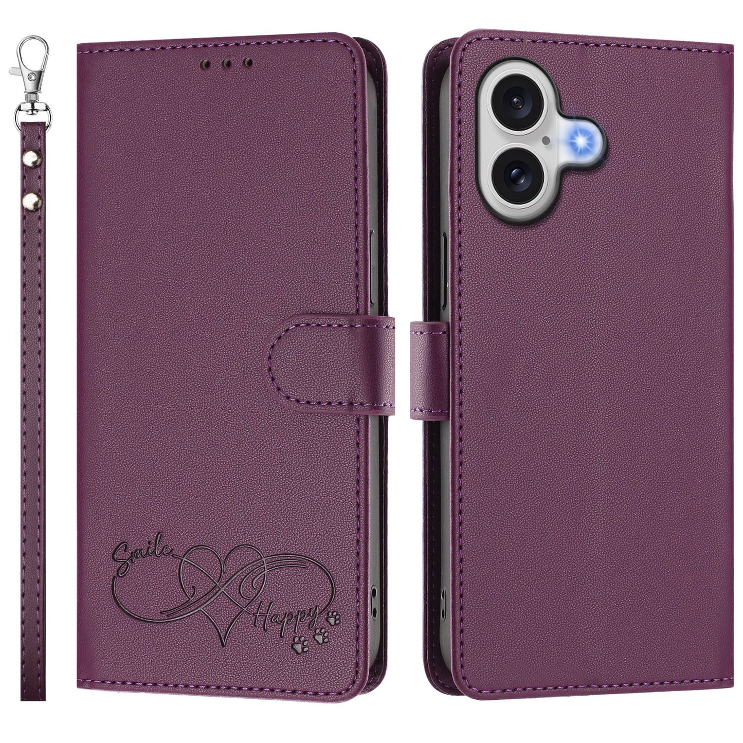 For iPhone 18 / iPhone 17 Case PU Leather Heart Pattern Wallet Flip Phone Cover with Hand Strap