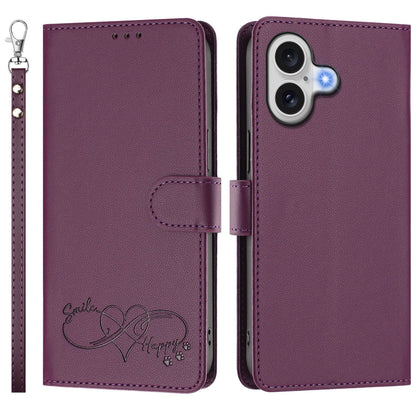 For iPhone 18 / iPhone 17 Case PU Leather Heart Pattern Wallet Flip Phone Cover with Hand Strap