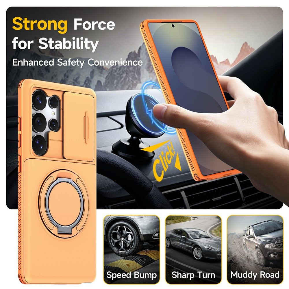 For Samsung Galaxy S25 Ultra Case Slide Camera Cover Kickstand TPU + PC Phone Protective Shell with Card Holder