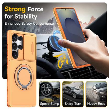 For Samsung Galaxy S25 Ultra Case Slide Camera Cover Kickstand TPU + PC Phone Protective Shell with Card Holder