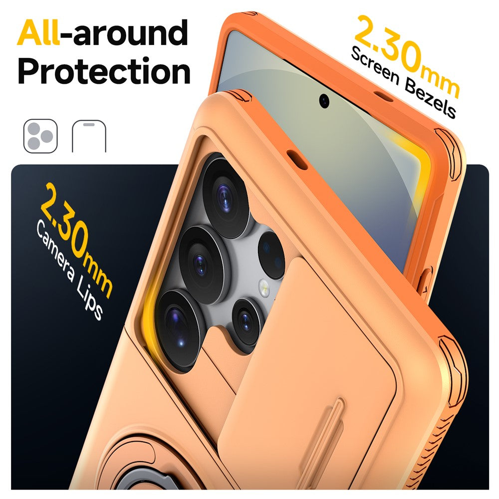 For Samsung Galaxy S25 Ultra Case Slide Camera Cover Kickstand TPU + PC Phone Protective Shell with Card Holder