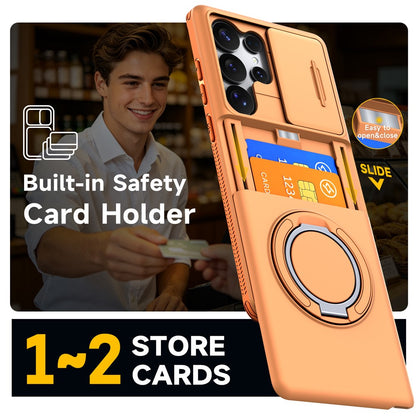 For Samsung Galaxy S25 Ultra Case Slide Camera Cover Kickstand TPU + PC Phone Protective Shell with Card Holder
