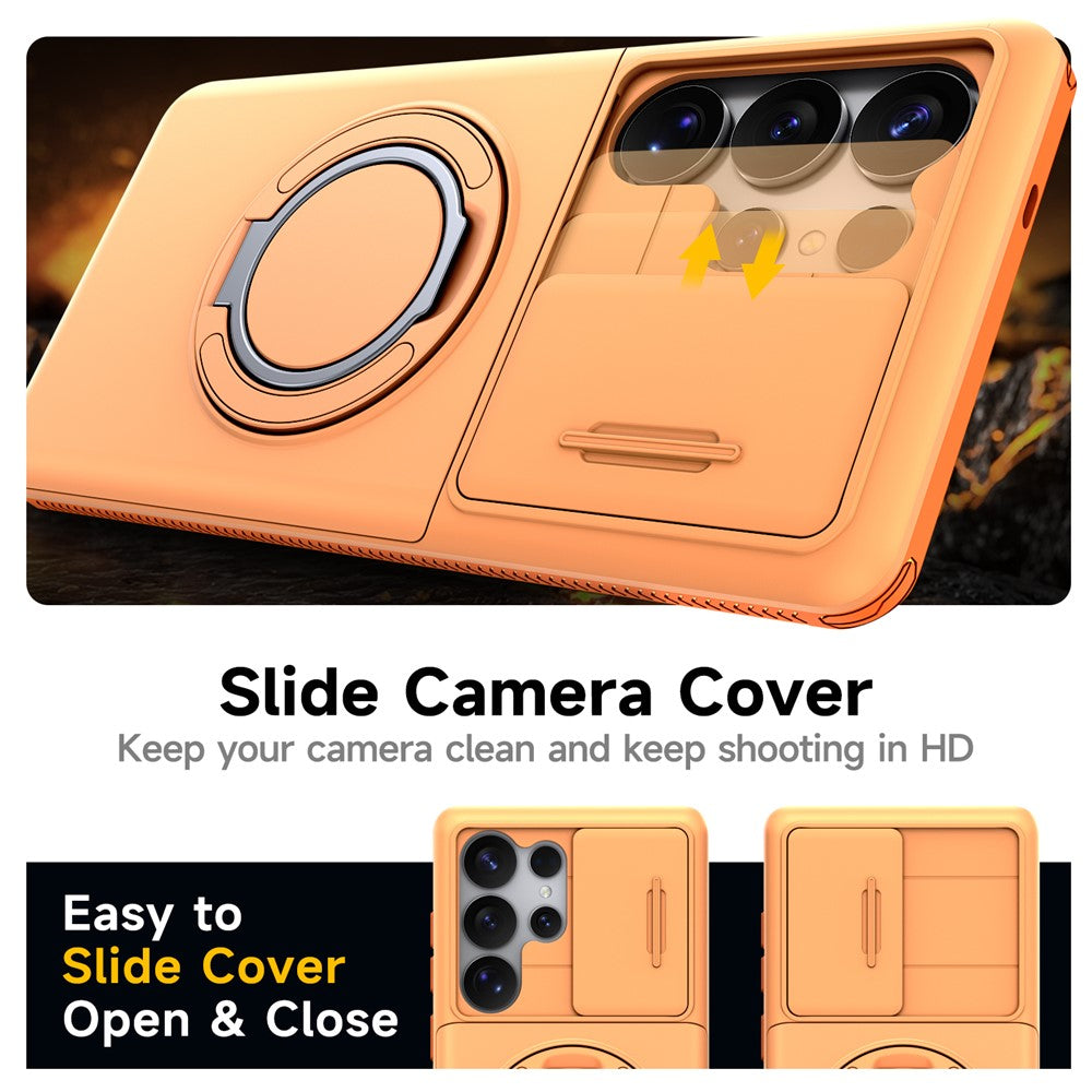 For Samsung Galaxy S25 Ultra Case Slide Camera Cover Kickstand TPU + PC Phone Protective Shell with Card Holder