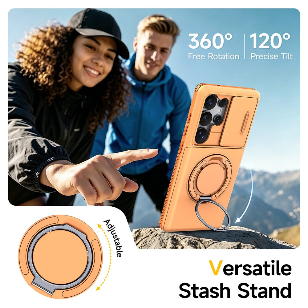 For Samsung Galaxy S25 Ultra Case Slide Camera Cover Kickstand TPU + PC Phone Protective Shell with Card Holder