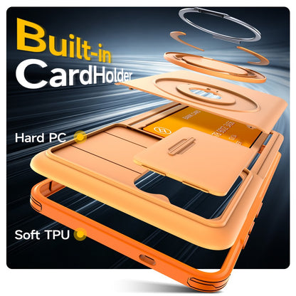For Samsung Galaxy S25 Ultra Case Slide Camera Cover Kickstand TPU + PC Phone Protective Shell with Card Holder