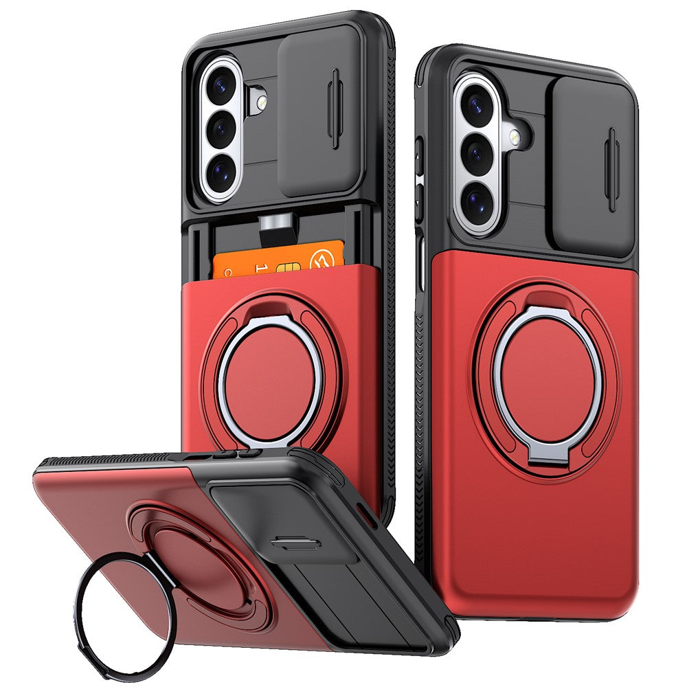 For Samsung Galaxy S26+ Case Slide Camera Cover Kickstand TPU + PC Phone Protective Shell with Card Holder