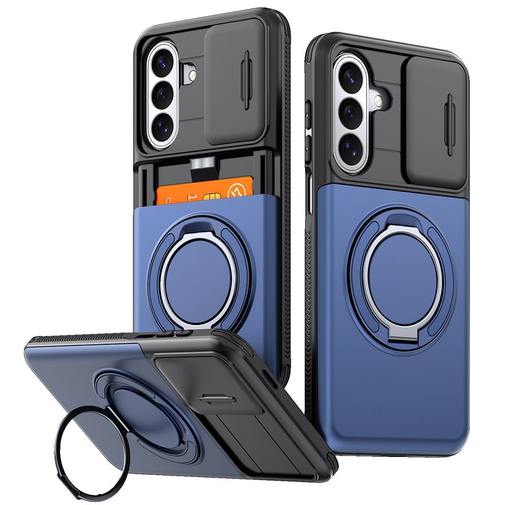 For Samsung Galaxy S26+ Case Slide Camera Cover Kickstand TPU + PC Phone Protective Shell with Card Holder