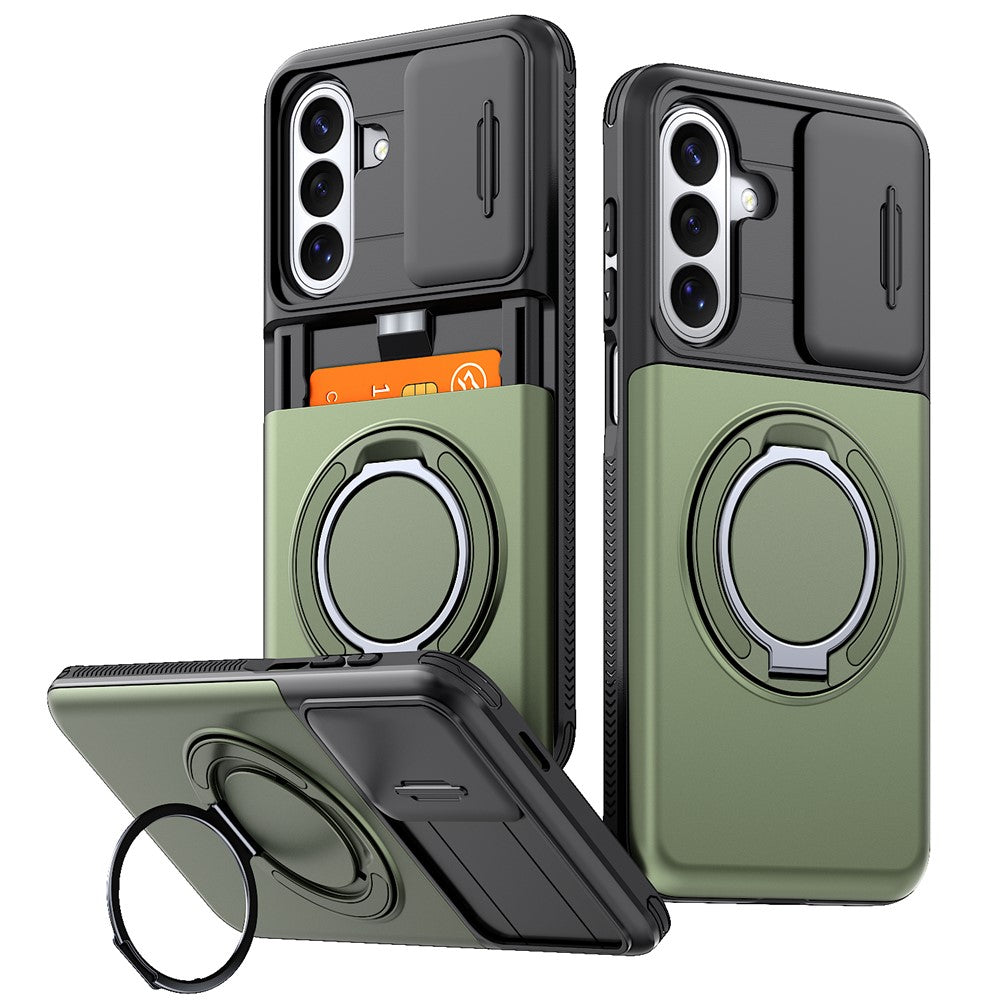 For Samsung Galaxy S26+ Case Slide Camera Cover Kickstand TPU + PC Phone Protective Shell with Card Holder