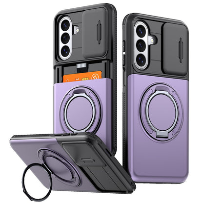 For Samsung Galaxy S26+ Case Slide Camera Cover Kickstand TPU + PC Phone Protective Shell with Card Holder