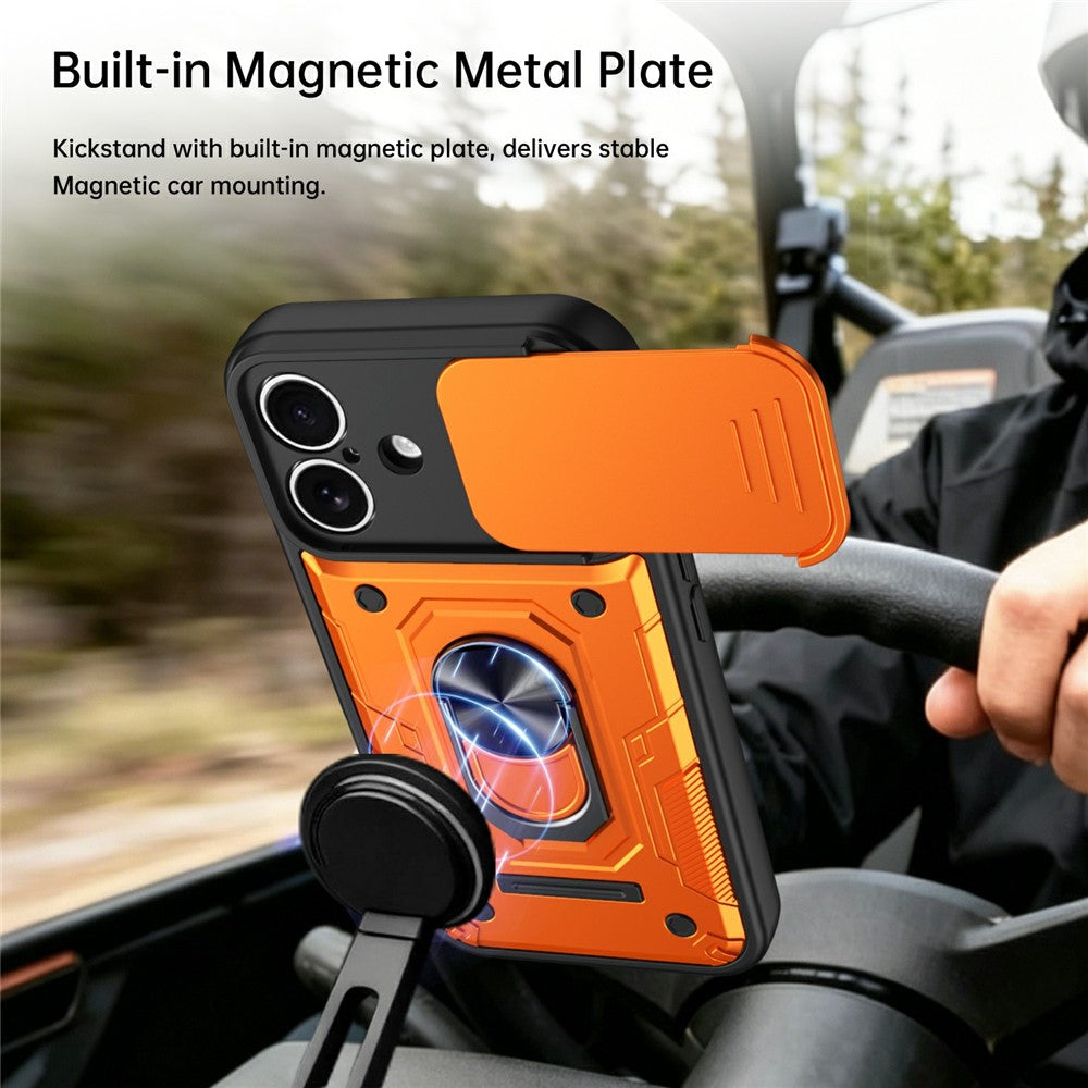 For iPhone 16 Magnetic Case Sliding Lens Cover PC + TPU Phone Shell with Tempered Glass Film