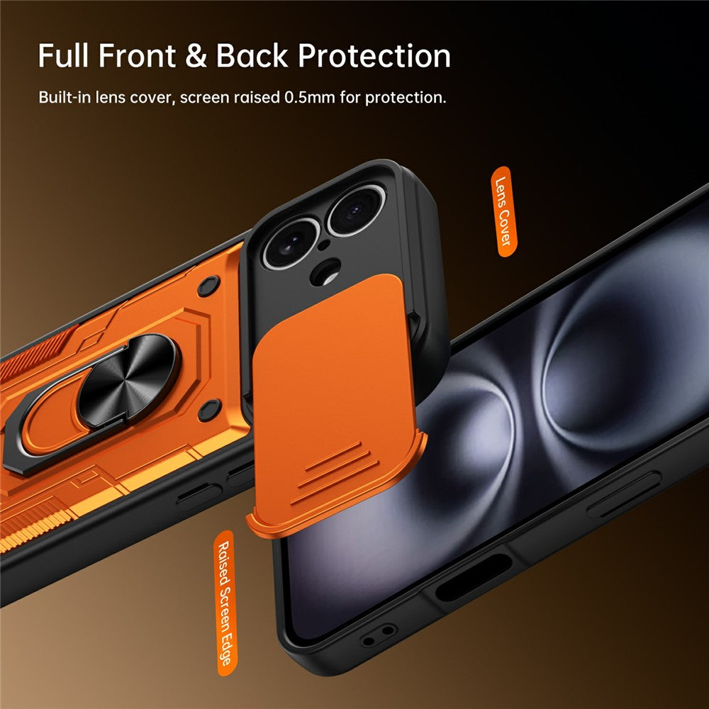 For iPhone 16 Magnetic Case Sliding Lens Cover PC + TPU Phone Shell with Tempered Glass Film