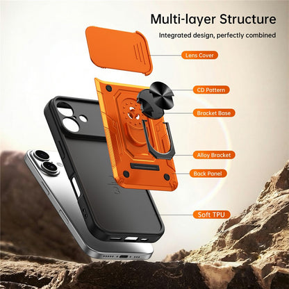 For iPhone 16 Magnetic Case Sliding Lens Cover PC + TPU Phone Shell with Tempered Glass Film