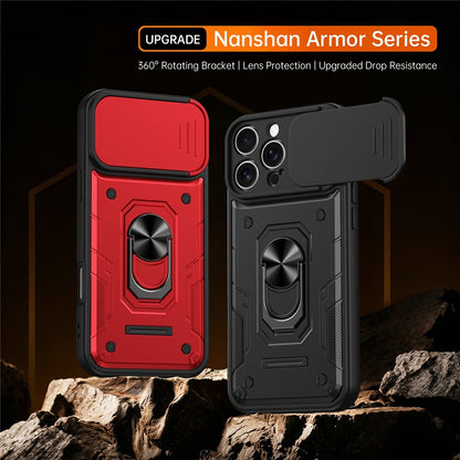 For iPhone 16 Pro Magnetic Case Sliding Lens Cover PC + TPU Phone Shell with Tempered Glass Film