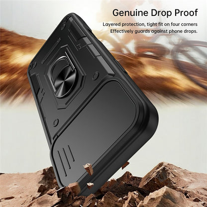 For iPhone 16 Pro Magnetic Case Sliding Lens Cover PC + TPU Phone Shell with Tempered Glass Film