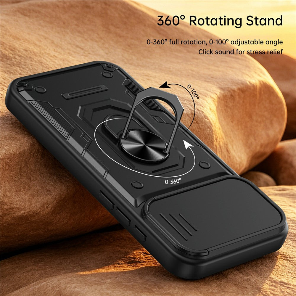 For iPhone 16 Pro Max Magnetic Case Sliding Lens Cover PC + TPU Phone Shell with Tempered Glass Film