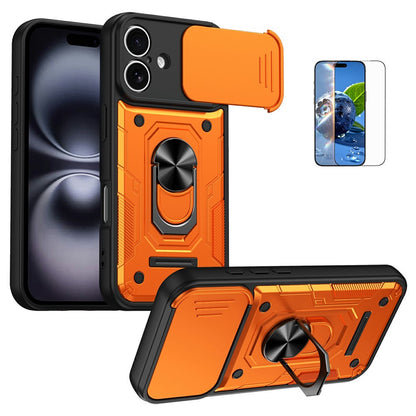 For iPhone 17 Magnetic Case Sliding Lens Cover PC + TPU Phone Shell with Tempered Glass Film