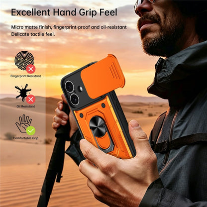 For iPhone 17 Magnetic Case Sliding Lens Cover PC + TPU Phone Shell with Tempered Glass Film