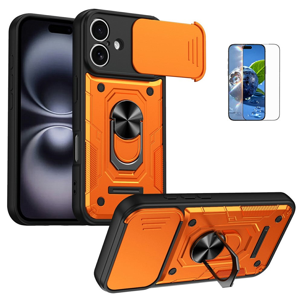 For iPhone 17 Magnetic Case Sliding Lens Cover PC + TPU Phone Shell with Tempered Glass Film