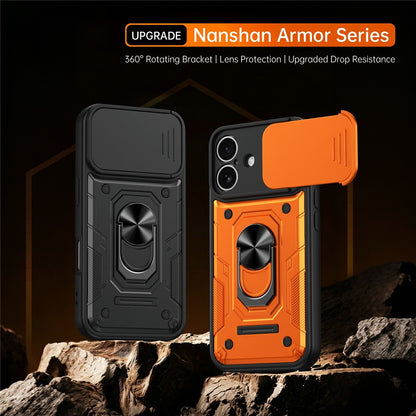 For iPhone 17 Magnetic Case Sliding Lens Cover PC + TPU Phone Shell with Tempered Glass Film