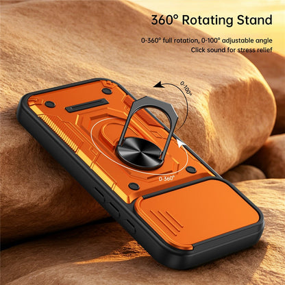 For iPhone 17 Magnetic Case Sliding Lens Cover PC + TPU Phone Shell with Tempered Glass Film