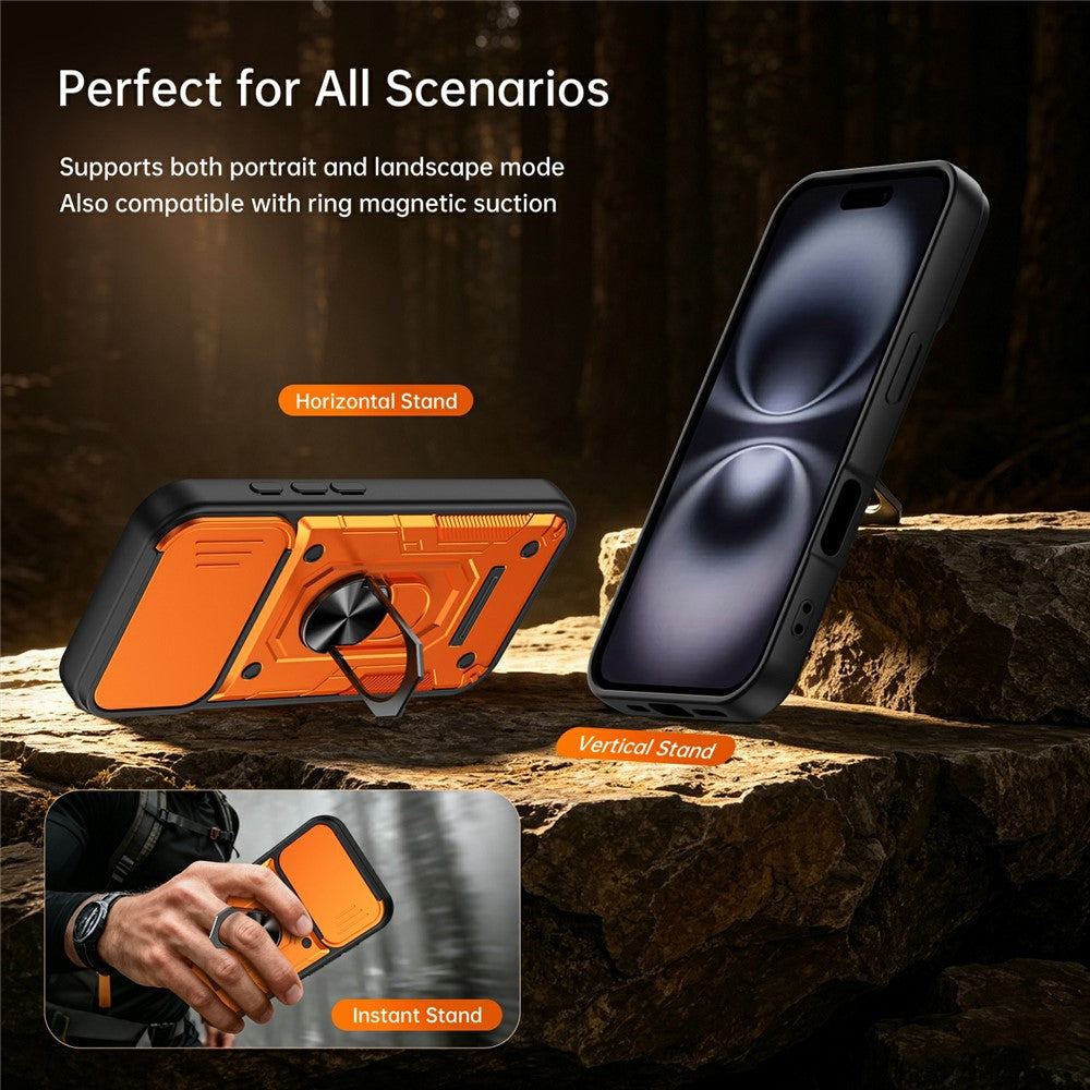For iPhone 17 Magnetic Case Sliding Lens Cover PC + TPU Phone Shell with Tempered Glass Film