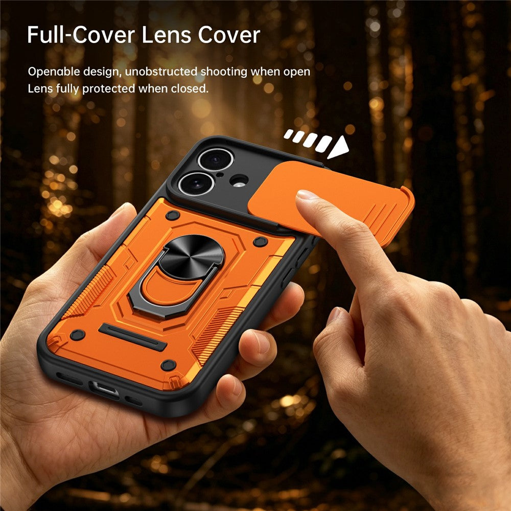 For iPhone 17 Magnetic Case Sliding Lens Cover PC + TPU Phone Shell with Tempered Glass Film