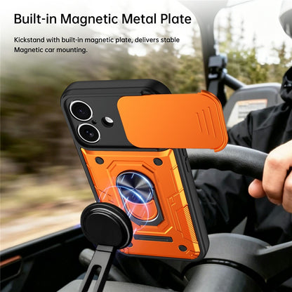 For iPhone 17 Magnetic Case Sliding Lens Cover PC + TPU Phone Shell with Tempered Glass Film