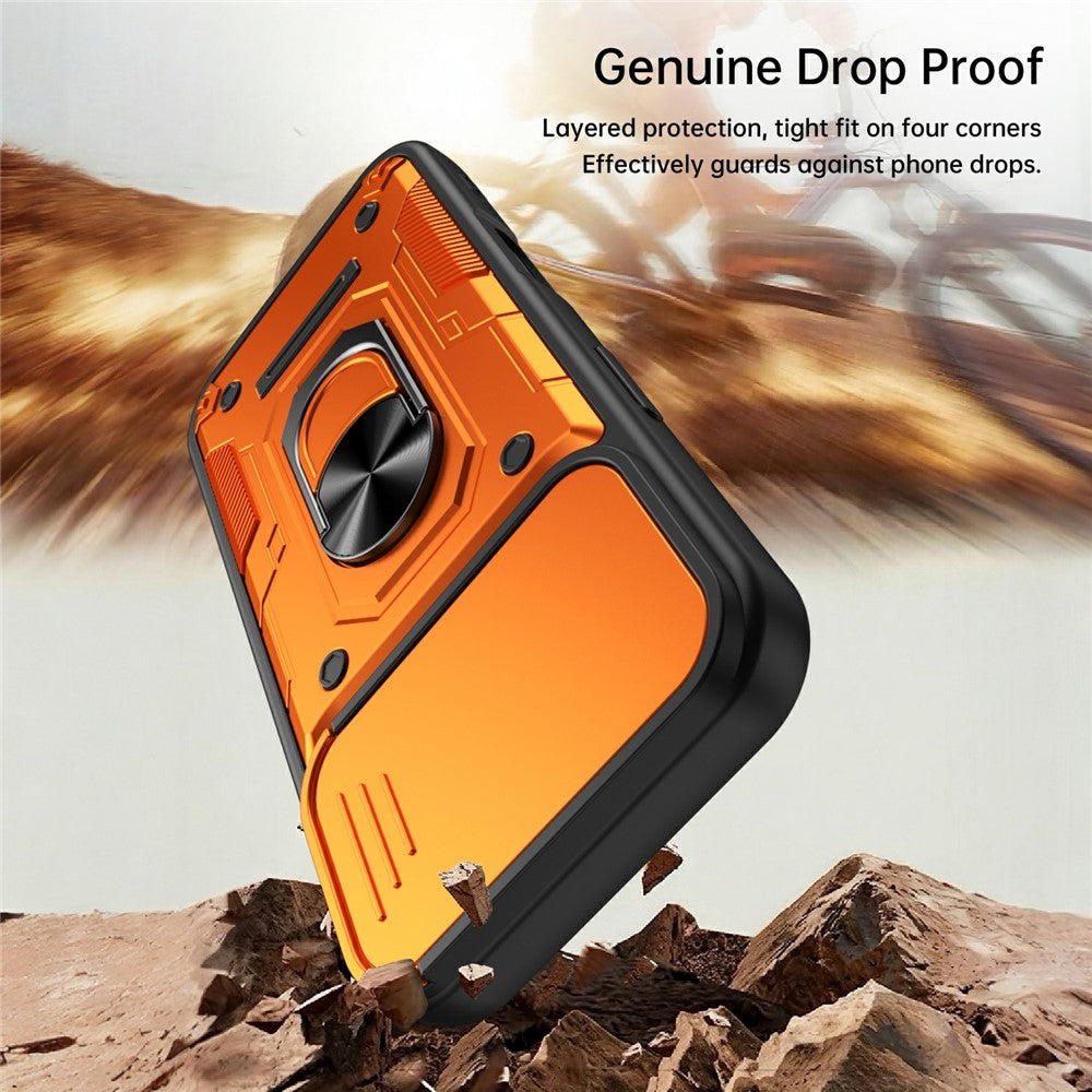 For iPhone 17 Magnetic Case Sliding Lens Cover PC + TPU Phone Shell with Tempered Glass Film