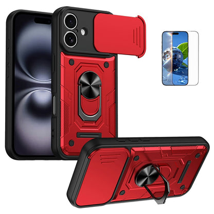 For iPhone 17 Magnetic Case Sliding Lens Cover PC + TPU Phone Shell with Tempered Glass Film