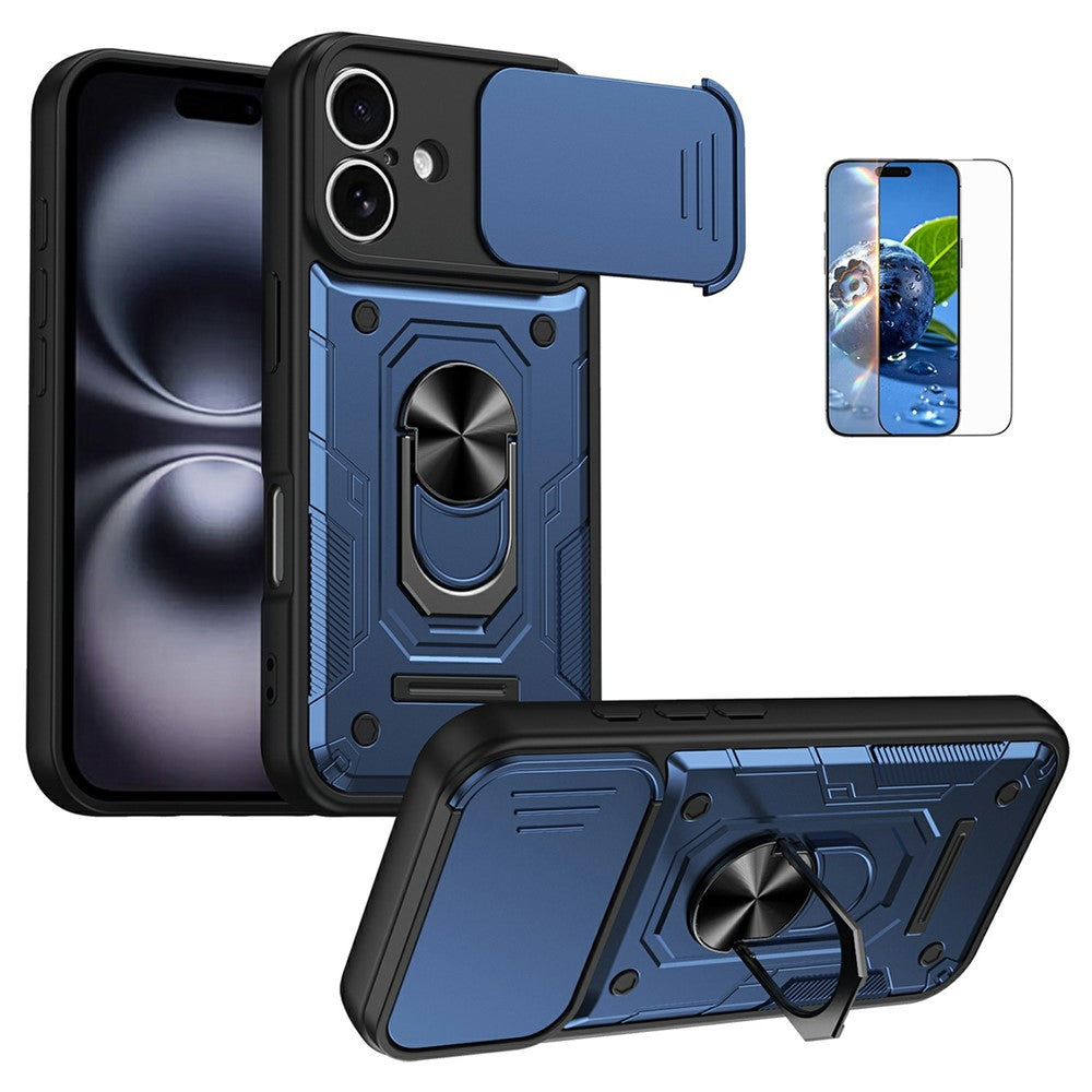 For iPhone 17 Magnetic Case Sliding Lens Cover PC + TPU Phone Shell with Tempered Glass Film