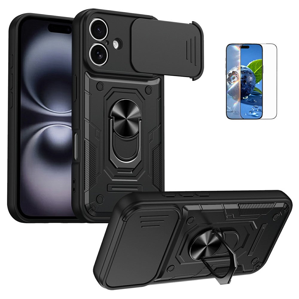 For iPhone 17 Magnetic Case Sliding Lens Cover PC + TPU Phone Shell with Tempered Glass Film
