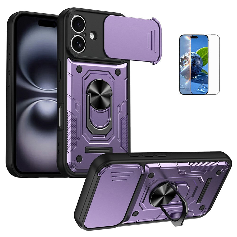 For iPhone 17 Magnetic Case Sliding Lens Cover PC + TPU Phone Shell with Tempered Glass Film