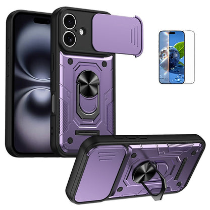 For iPhone 17 Magnetic Case Sliding Lens Cover PC + TPU Phone Shell with Tempered Glass Film