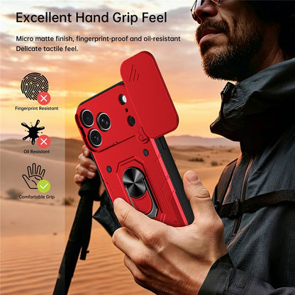 For iPhone 17 Pro Magnetic Case Sliding Lens Cover PC + TPU Phone Shell with Tempered Glass Film