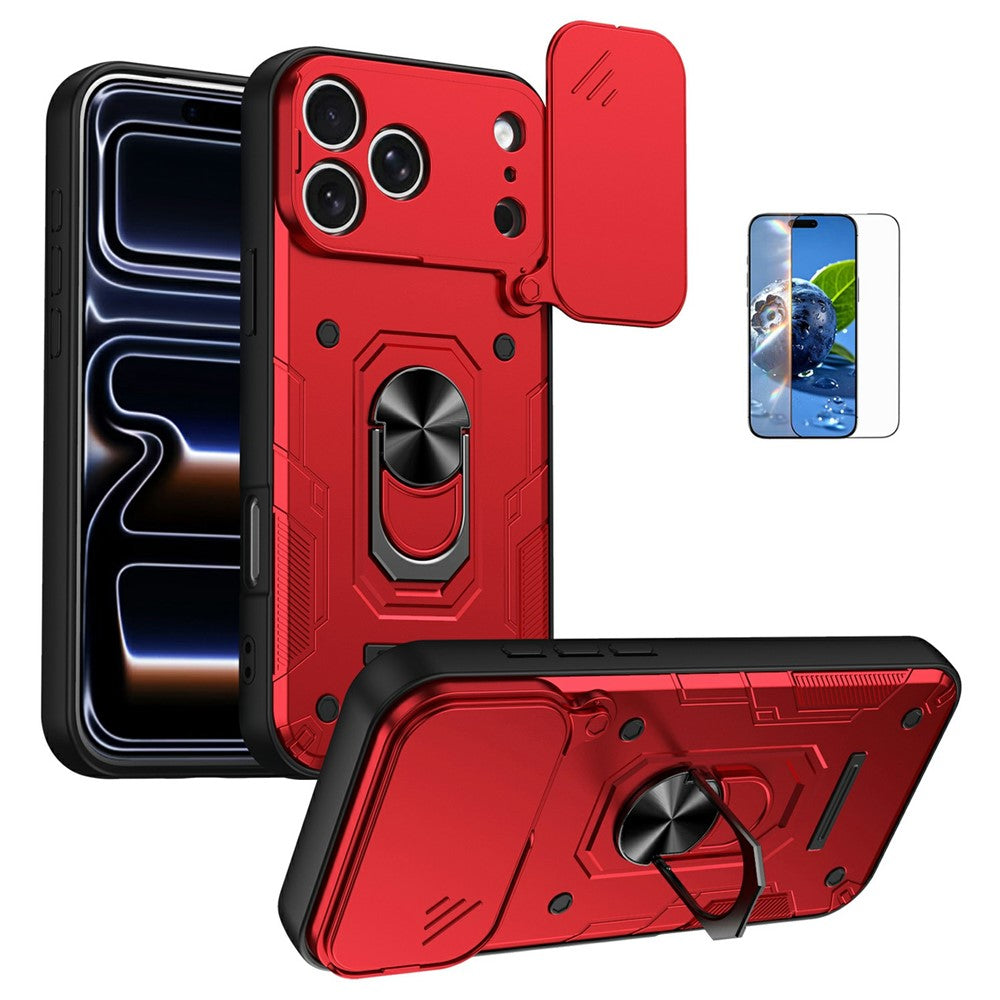 For iPhone 17 Pro Magnetic Case Sliding Lens Cover PC + TPU Phone Shell with Tempered Glass Film
