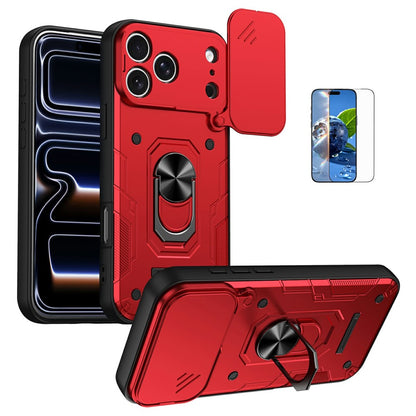For iPhone 17 Pro Magnetic Case Sliding Lens Cover PC + TPU Phone Shell with Tempered Glass Film