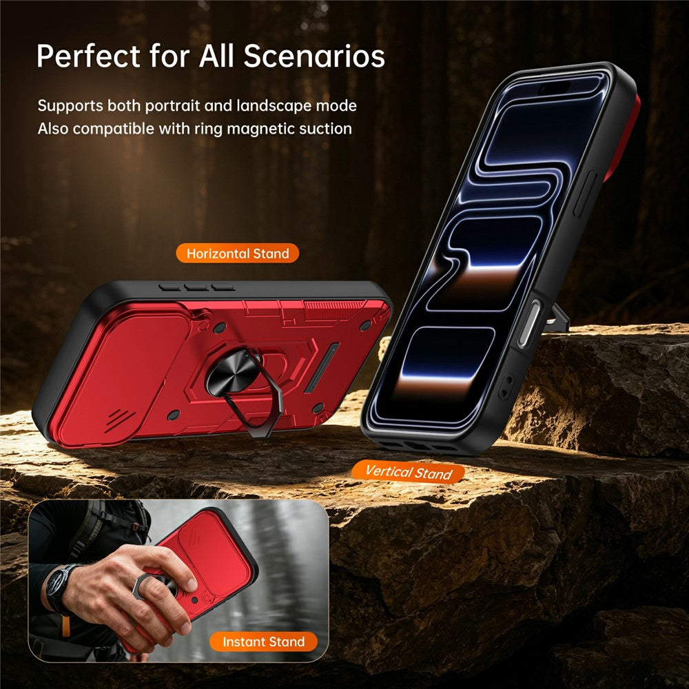 For iPhone 17 Pro Magnetic Case Sliding Lens Cover PC + TPU Phone Shell with Tempered Glass Film