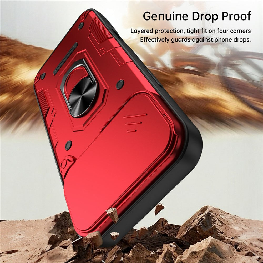For iPhone 17 Pro Magnetic Case Sliding Lens Cover PC + TPU Phone Shell with Tempered Glass Film