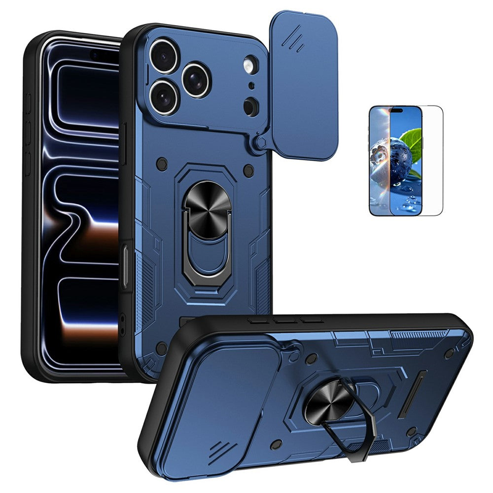 For iPhone 17 Pro Magnetic Case Sliding Lens Cover PC + TPU Phone Shell with Tempered Glass Film