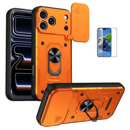 For iPhone 17 Pro Magnetic Case Sliding Lens Cover PC + TPU Phone Shell with Tempered Glass Film
