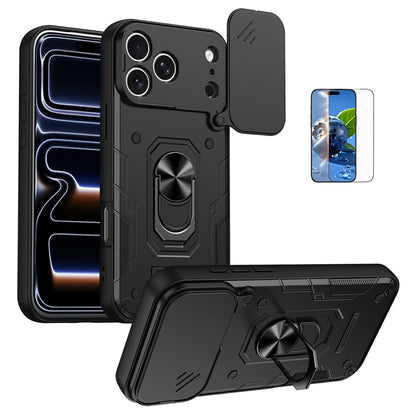 For iPhone 17 Pro Magnetic Case Sliding Lens Cover PC + TPU Phone Shell with Tempered Glass Film