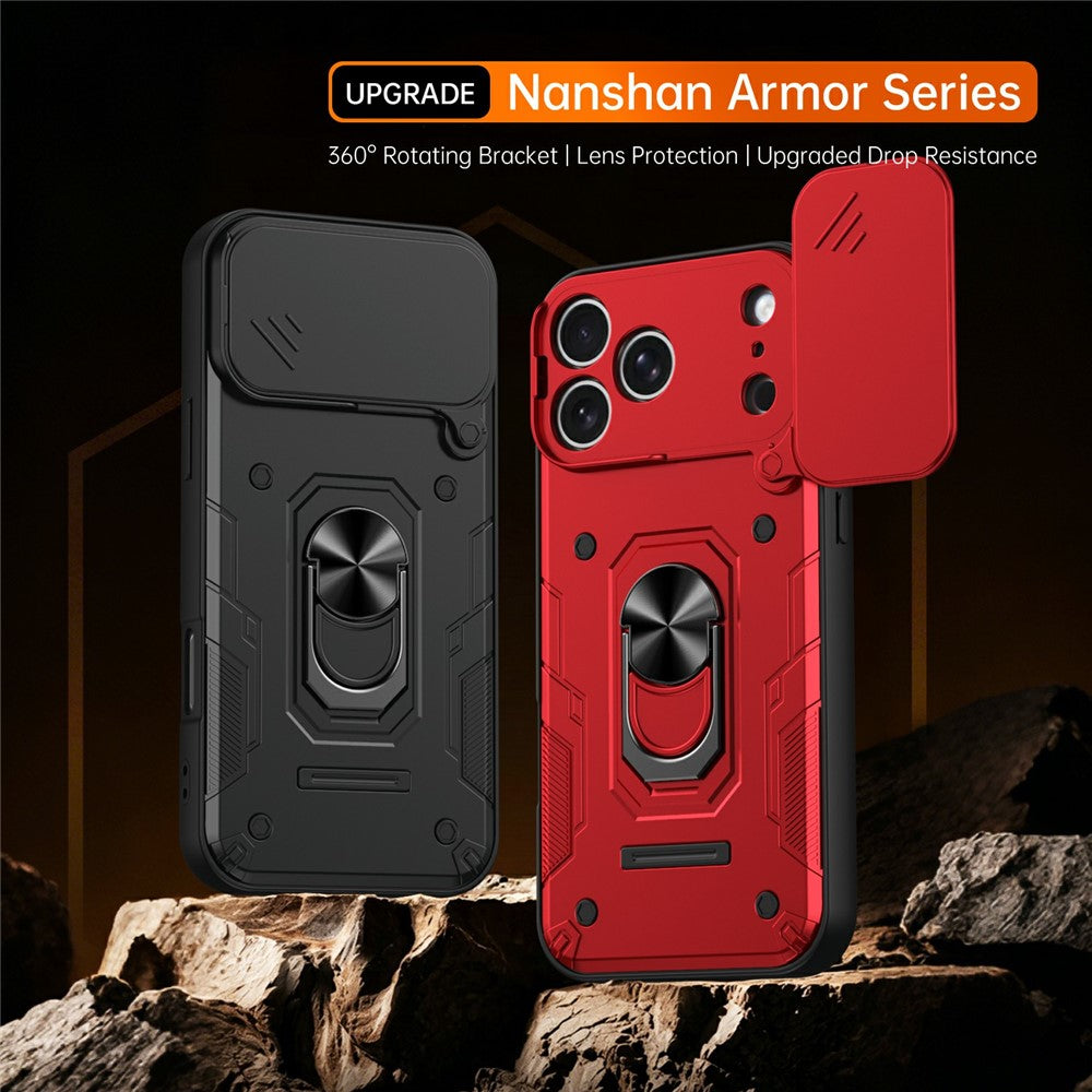For iPhone 17 Pro Max Magnetic Case Sliding Lens Cover PC + TPU Phone Shell with Tempered Glass Film