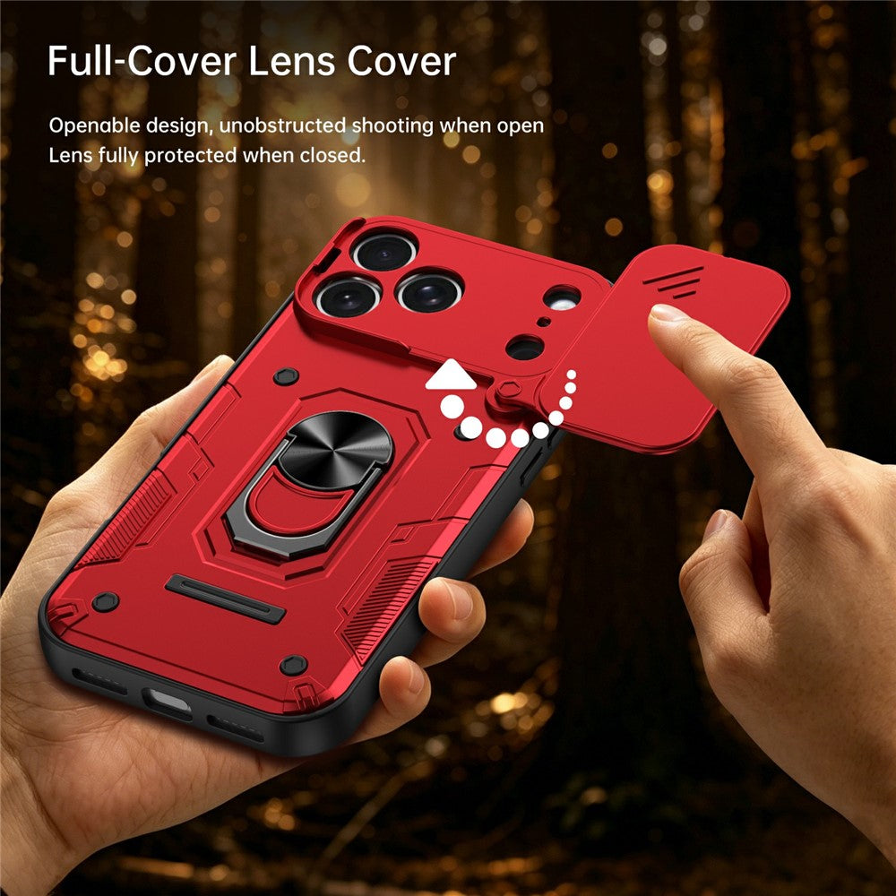 For iPhone 17 Pro Max Magnetic Case Sliding Lens Cover PC + TPU Phone Shell with Tempered Glass Film